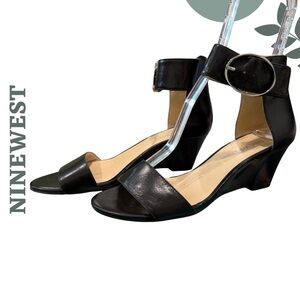 Nine West Black Ankle-Strap Wedge Sandals 7M